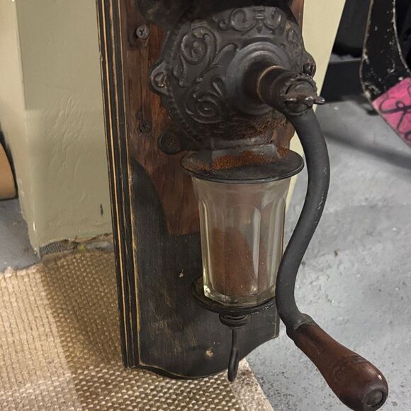 Vintage Black and Brown Wall-Mounted Coffee Grinder - Picture 6 of 10